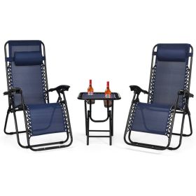 3 Pieces Folding Portable Zero Gravity Reclining Lounge Chairs Table Set