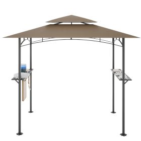 8 x 5 FT Grill Pergola Tent with Air Vent Double Tiered BBQ Gazebo Outdoor Barbecue Canopy, Khaki/Gray