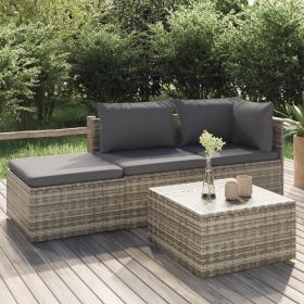 4 Piece Patio Lounge Set with Cushions Gray Poly Rattan