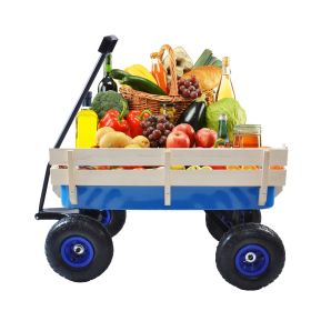 Outdoor Wagon All Terrain Pulling Wood Railing Air Tires Garden Cart