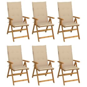 Folding Patio Chairs 6 pcs with Cushions Solid Acacia Wood