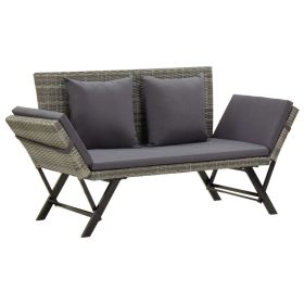 Patio Bench with Cushions 69.3" Gray Poly Rattan