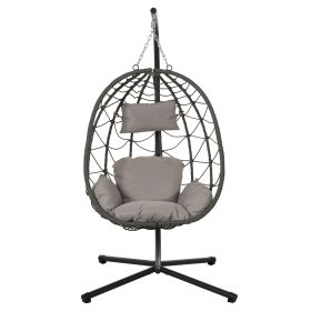 Egg Chair with Stand Indoor Outdoor Swing Chair Patio Wicker Hanging Egg Chair Hanging Basket Chair with Stand for Bedroom Living Room Balcony