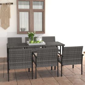 7 Piece Patio Dining Set Poly Rattan Gray