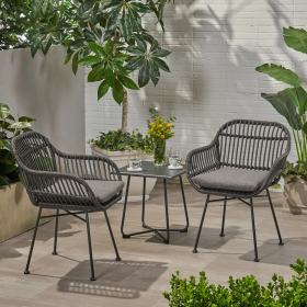 Orlando Faux Rattan Chairs (Set of 2) , Dark Gray Finish