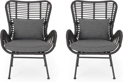 Outdoor Wicker Club Chairs with Cushions (Set of 2), Gray and Dark Gray