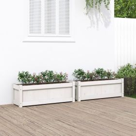 Garden Planters 2 pcs White Solid Wood Pine