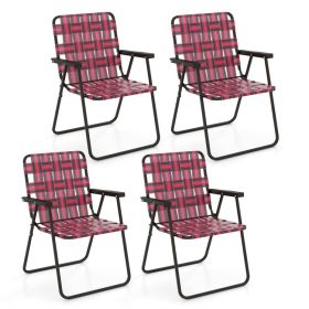 4 Pieces Folding Beach Chair Camping Lawn Webbing Chair