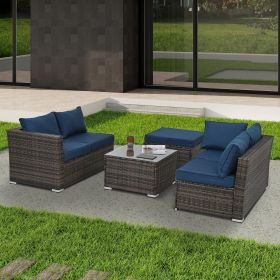 Patio Furniture, Outdoor Furniture, Seasonal PE Wicker Furniture, 4 Set Wicker Furniture With Tempered Glass Coffee Table,