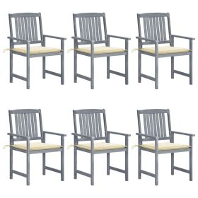 Patio Chairs with Cushions 6 pcs Solid Acacia Wood Gray